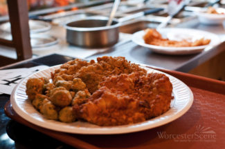 Chicken fried steak, fried okra, and chicken fried chicken