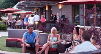 A group enjoying the outdoor seating and Thursday Night Jazz at Ceres Bistro