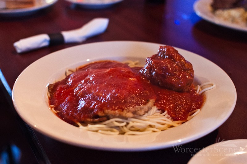 Pasta with a Meatball and Eggplant Parmesan