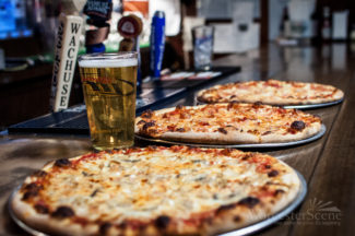 Pizza served on the bar at historic Wonder Bar
