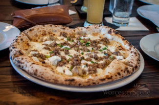 Bianca Ricotta Fior di Latte Chile Roasted Garlic Scallion Pizza from Volturno on Shrewsbury Street in Worcester, MA