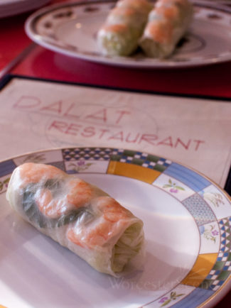Hand wrapped spring rolls are among authentic items available as appetizers.