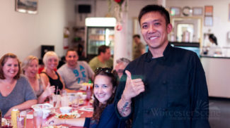 Chef Kevin greets the Worcester Foodies group in the restaurant.