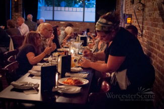 The Worcester Foodies group eating at Mare E Monti Trattoria on Wall Street September 2013