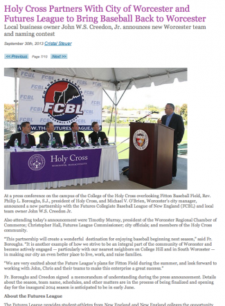 Holy Cross Partners With City of Worcester and Futures League to Bring Baseball Back to Worcester