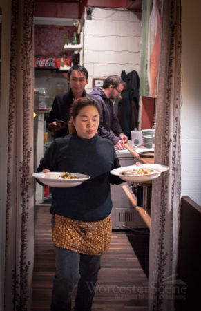 Bringing out the food at Thai Time on Highland Street in Worcester, MA