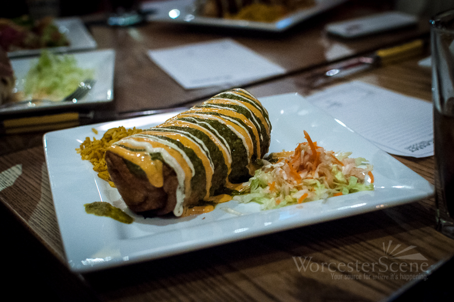 Shredded BBQ Duck Confit Chimichanga from Mezcal Tequila Cantina on Major Taylor Boulevard in Worcester, MA