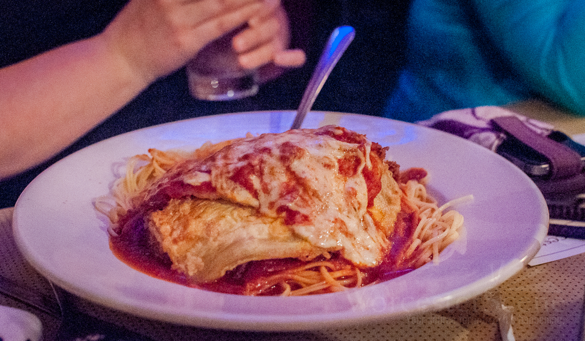 Chicken and Eggplant Parmesan with Linguine from Rosalina's Kitchen on Hamilton Street in Worcester, MA