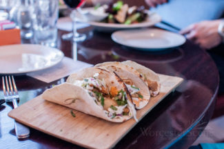 Three Soft Shell Tacos from Livia's Dish on Main Street in Worcester, MA