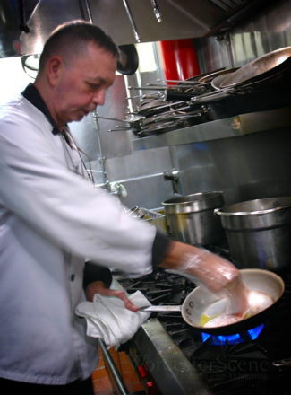 Alex Gjonca in the kitchen of Nuovo Restaurant on Shrewsbury Street in Worcester, MA
