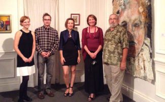 The winners of the 2012 Material Needs Grants, at the opening of their exhibition last fall: Emily Sandagata, Matt Abelson, Irina Parfenova, Rose LeBeau, and John LaPrade.