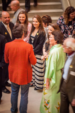 An engaged audience at the Samurai! opening in April 2015.