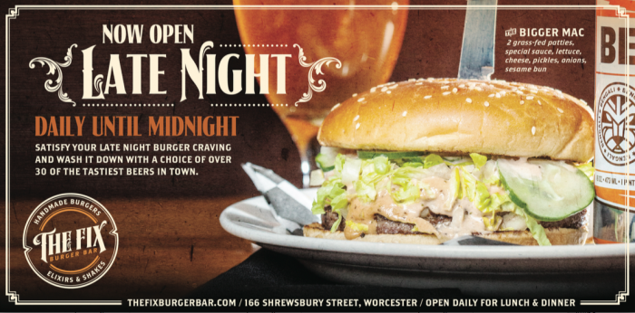 Late Night Burgers at The Fix Burger Bar on Shrewsbury Street in Worcester, MA
