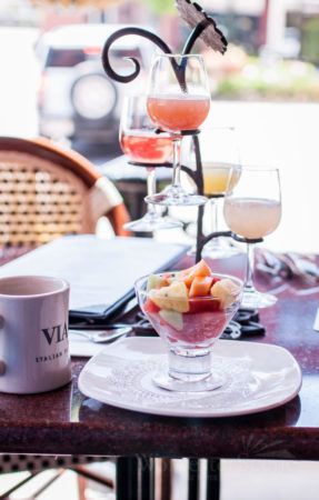 Flight of Bubbles served with a fruit cup at Via's brunch on Shrewsbury Street in Worcester, MA