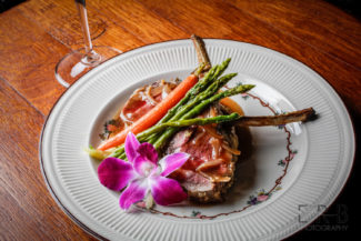 Two-Bone Rack of Colorado Lamb Coated with Dijon Mustard, Rosemary, Garlic and Parsley, Rolled in Fresh Panko Crumbs. Roasted Shallot Demi-Glace at Sonoma in Princeton, MA. (Taken by Erb Photography for Mass Foodies)