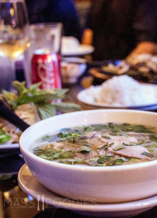 Tái Nạm Gân Sách: Pho with Rare Steak, Well-Done Flank, Tendon and Tripe.