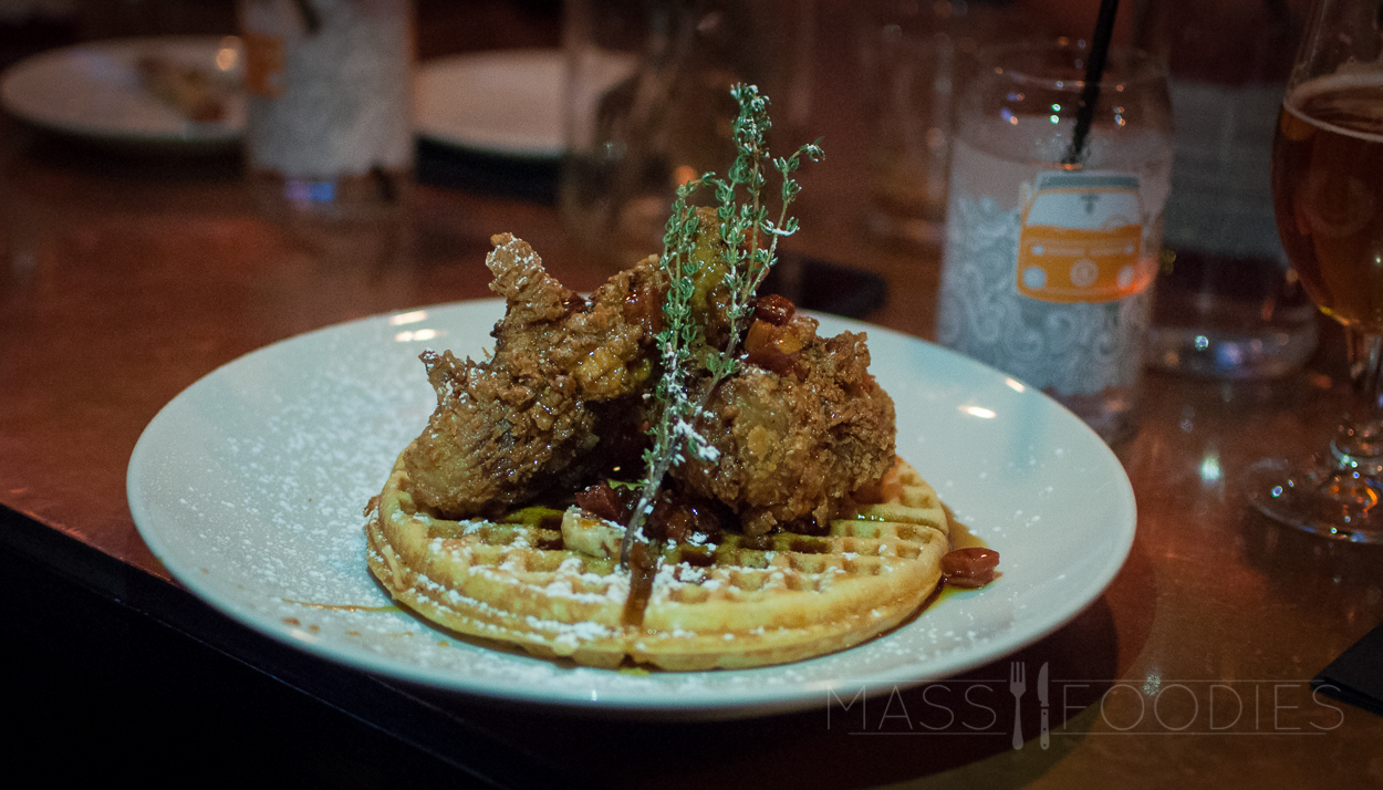 Sous Vide Chicken and Waffles from Hangover Pub on Green Street in Worcester, MA