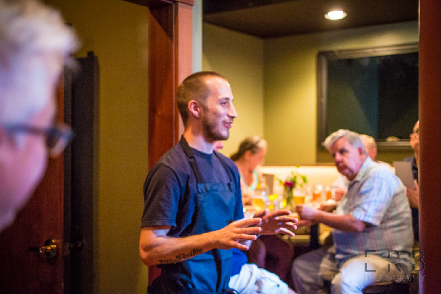 Armsby Abbey's Chef Damian Evangelous speaking about his journey as a chef and the menu for the evening's Chef's Best dinner experience. (Photo by Erb Photography)