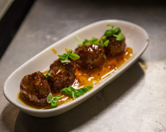 Crispy Pork Meatballs over the Chicharrones from VIA on Shrewsbury Street in Worcester, MA