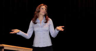 Jessica Phillips speaking to a masters class at her alma mater in 2016