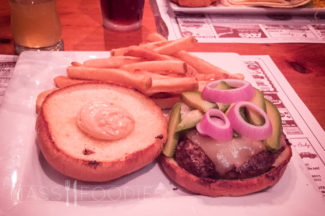 The Whistle Stop's Triple Smoke Burger on Main Street in Oxford, MA