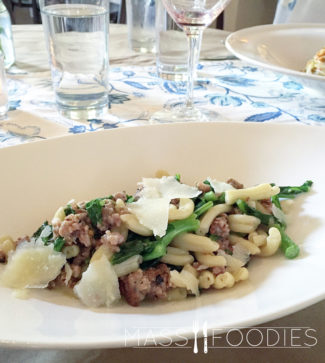 Trozzapretti at Venturno — filled with spicy chicken sausage, broccoli rabe and lots of pectin.