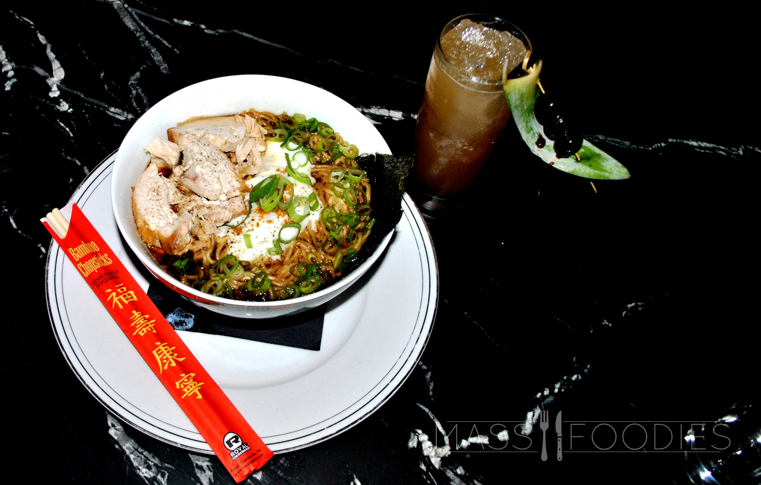 The Ramen and Three Dots and a Dash makes a pairing at Less Than Greater Than in Hudson, MA perfect.
