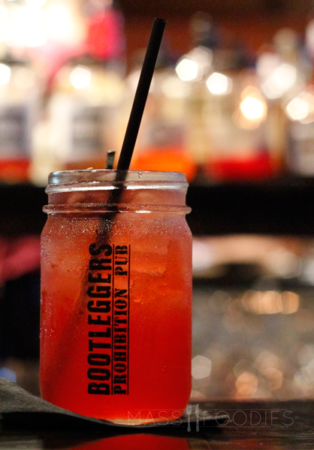 A cocktail served in a Mason jar at Bootleggers in Worcester, MA