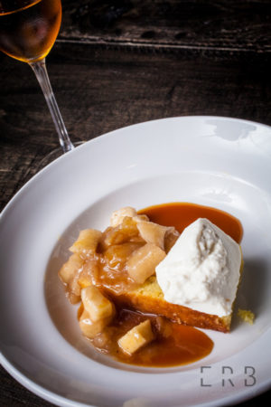 Lemon Olive Oil Cake: Currata, honey roasted apples, toasted salty caramel