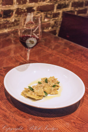 The second course, with wine, from chef Tim Russo's Chef's Tasting Menu at Lock 50 in Worcester, MA