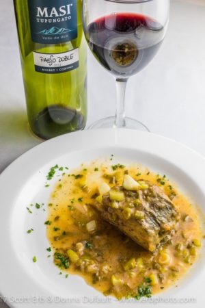 Oven Roasted Levrek – Branxino in brodetto, garlic, black pepper, parsley, vinegar sauce from Nuovo Restaurant during Chef's Best (Photo By Erb Photography)