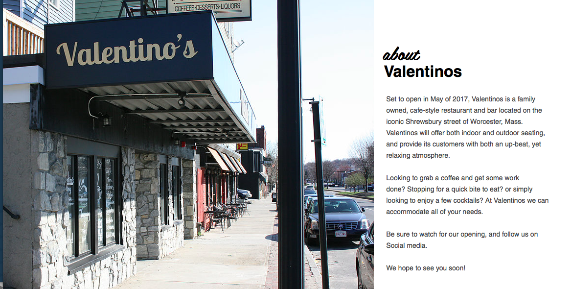 Valentino's opening in May on Shrewsbury Street in Worcester, MA