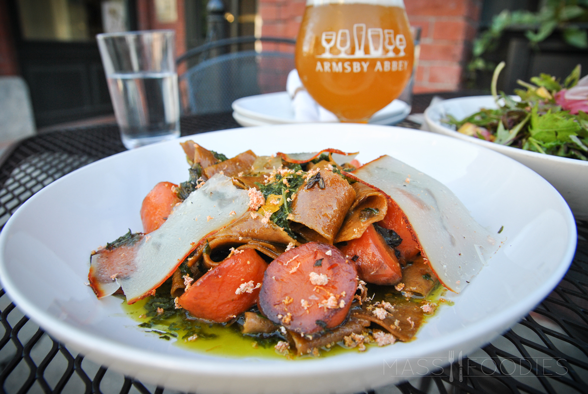 House milled 4 Star Farms wharthog wheat & baby carrot pappardelle, roasted baby carrots, kale & green garlic, carrot top salsa, aged goat cheese, carrot crumb and Honest Weight Branch Bridge.