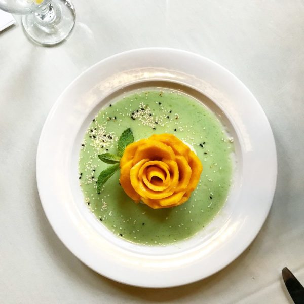Basil N Spice's sliced mango over sticky rice with a coconut base — combing the cool with the warm and the sweet with the savory.