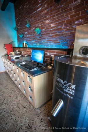 Small batch air roaster in the "coffee lab" at Good As Gold Coffee. (Erb Photo)