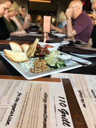 Chef’s Plate at Worcester's 110 Grill (A MEDLEY OF ROASTED RED PEPPER HUMMUS, TZATZIKI SAUCE, FIG JAM, CANDIED WALNUTS, RED GRAPES, ARTICHOKES, OLIVES, ROASTED RED PEPPERS AND CUCUMBERS, ACCOMPANIED BY GRILLED CIABATTA AND WARMED NAAN BREAD.)