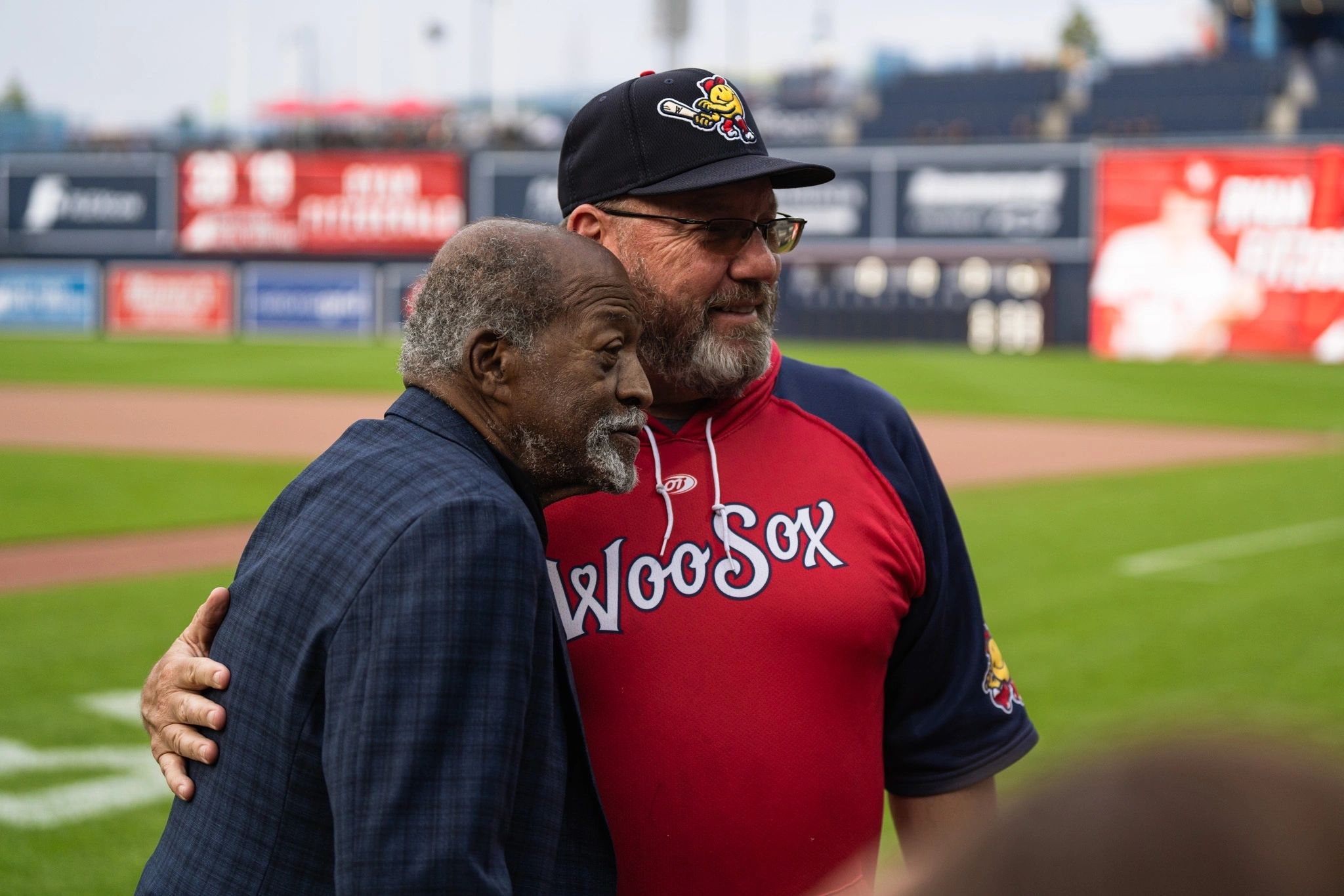 Rich Gedman (right) with fellow Red Sox Hall of Famer Luis Tiant (photo via WooSox)