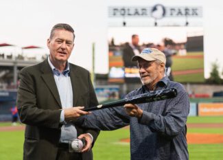 Larry Lucchino and Ed Augustus (photo via WooSox)