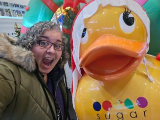 Bri Azier with the famous Sugar Factory duck at Foxwoods (photo submitted)