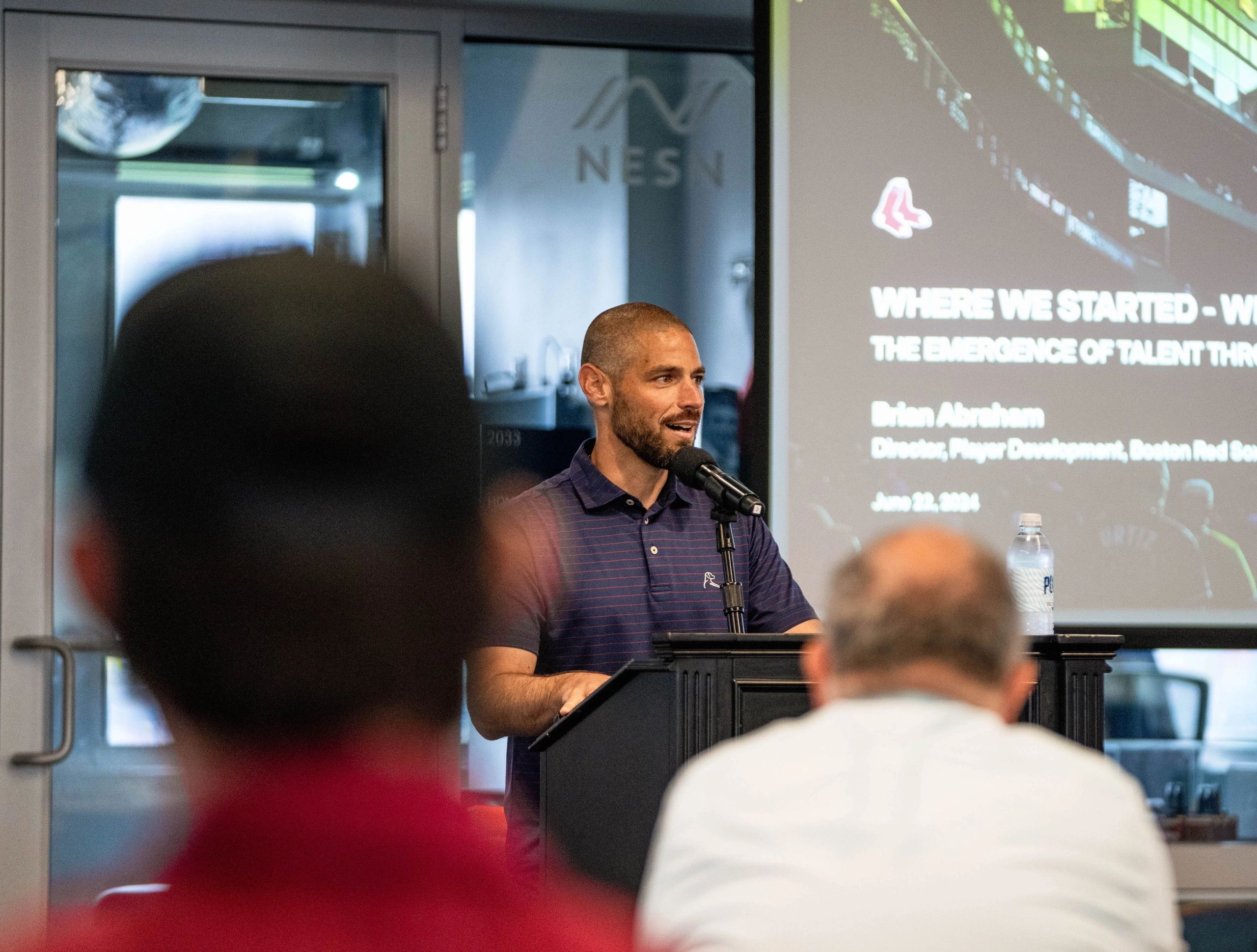 Brian Abraham, the Red Sox's senior director of player development, shares insight on rising prospects and the road to Fenway during the June 21 installment of the Great Polar Park Writers Series (photo credit: Worcester Red Sox)