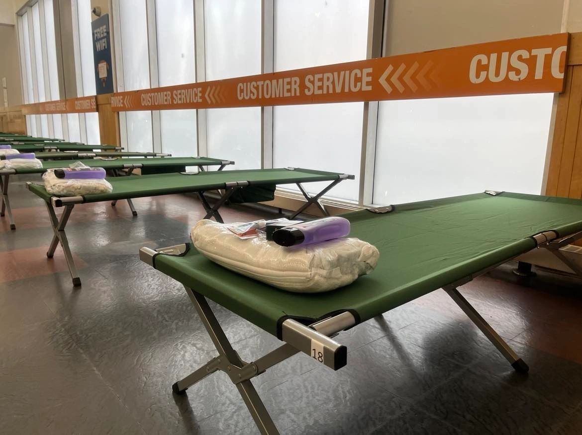 Shelter beds at the former RMV building on Main Street in Worcester (photo submitted)