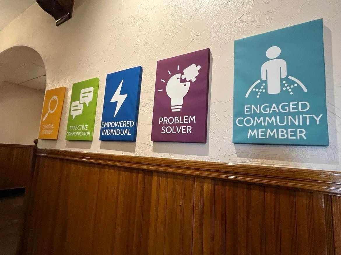 The goals of Worcester Public Schools "Vision of a Learner" inside the Durkin Administration Building on Ives St.
