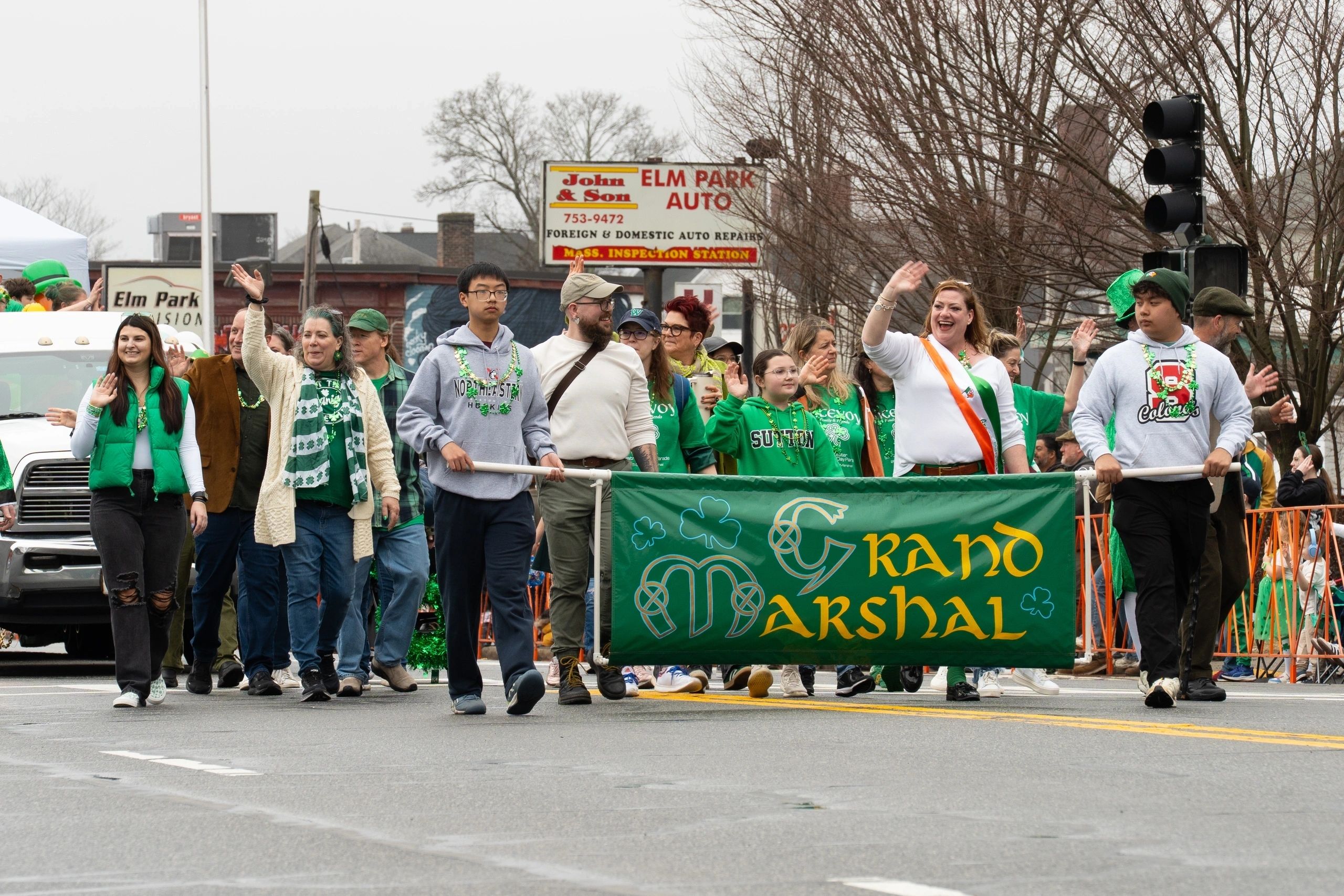 Grand Marshal Kate McEvoy and her entourage (photo by Bromly Domingo/the Worcester Guardian)