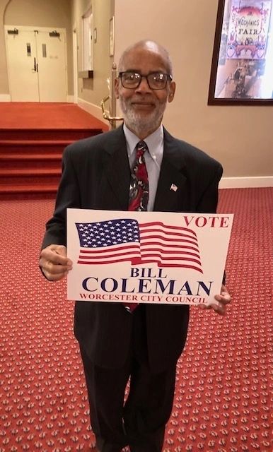 Bill Coleman poses following a debate in 2023 (photo by Rod Lee/the Worcester Guardian)