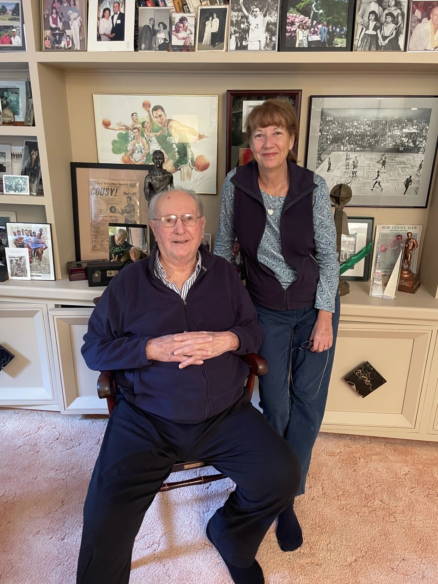  Bob Cousy at his home with his daughter, Ticia Cousy (photo by Bill Doyle)