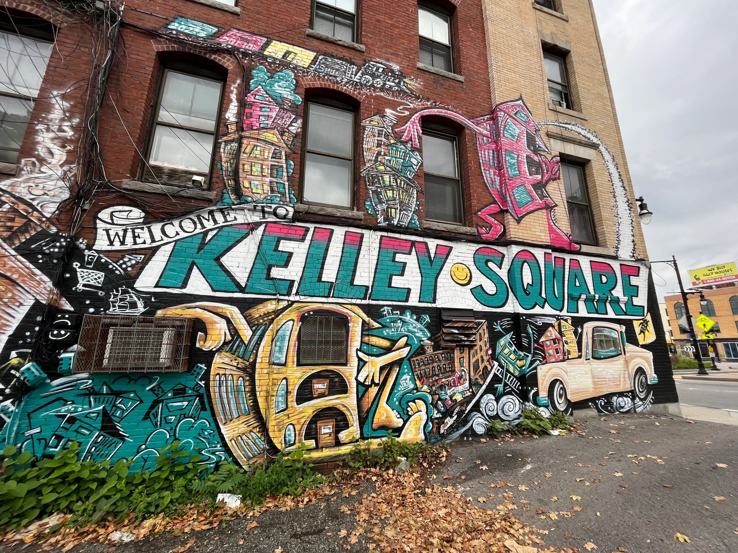 Part of Eamon Gillen's mural on Hotel Vernon in Kelley Square (Photo by Kiernan Dunlop) 