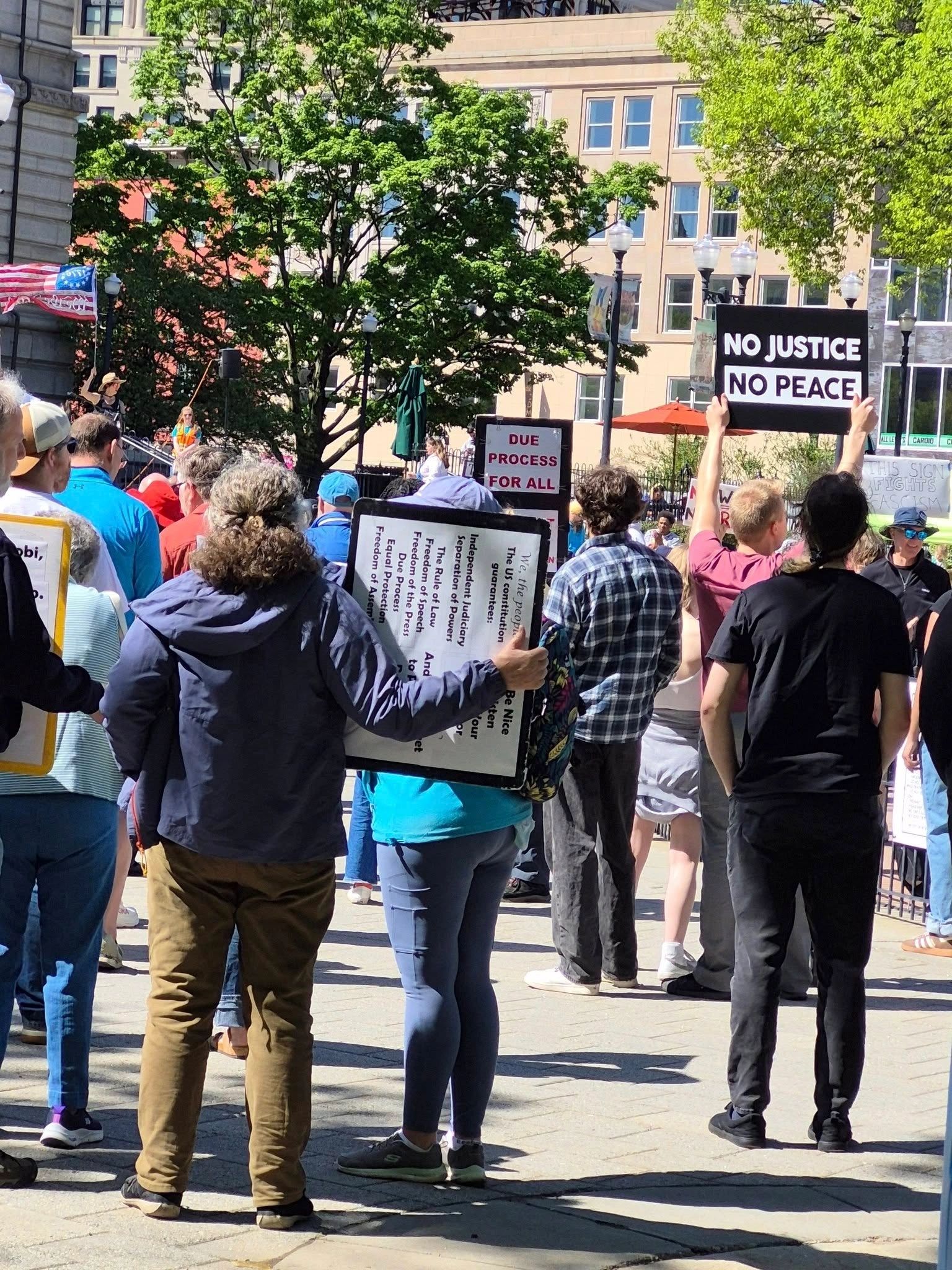 Hundreds gathered at Worcester's city hall on Sunday, May 11, to protest (photo credit: Kelsey Shays)