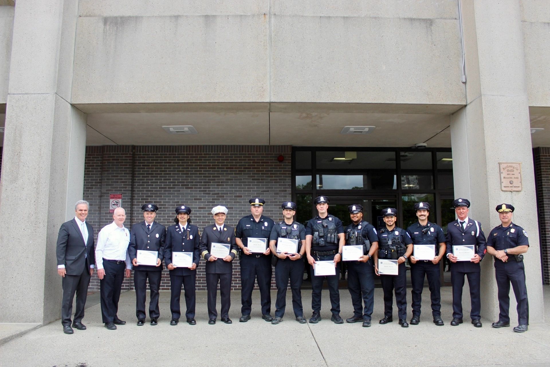 Worcester police officers and firefighters were recognized for their bravery during two fires that broke out on the same day in April (photo courtesy)