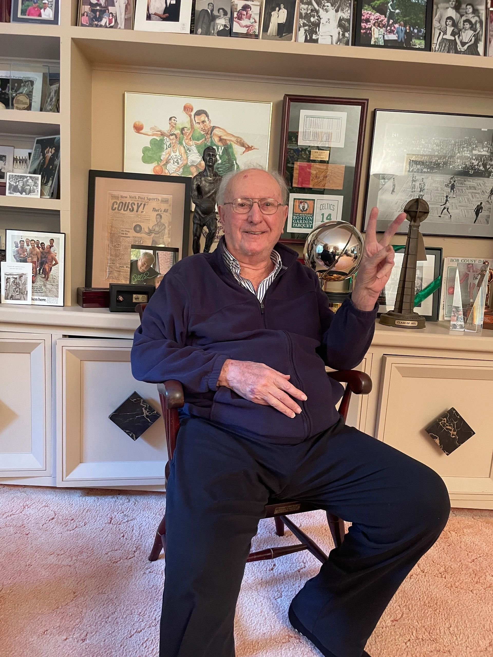 Bob Cousy in his home last October (photo by Bill Doyle)