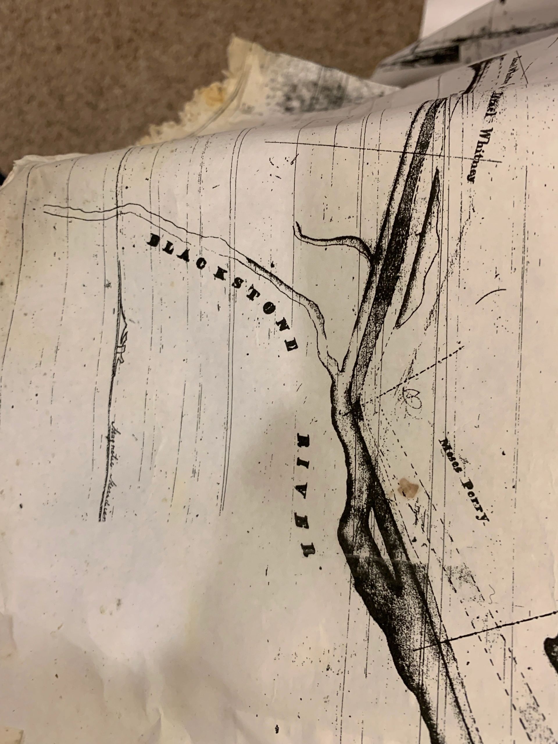 The 1828 Phelps Map, showing the Blackstone headed towards Webster Square (submitted)